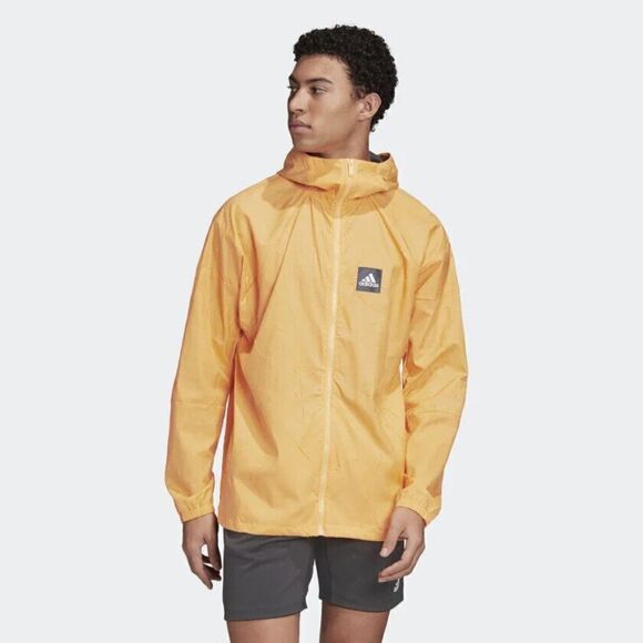 ADIDAS FR8288 MENS Sz Large Yellow Gold PRIMEBLUE WINDBREAKER JACKET HOODED - Picture 1 of 8